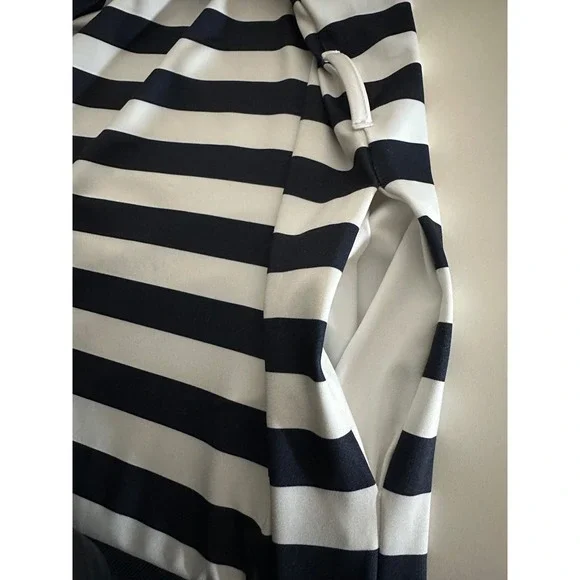 Dudley Stephens Madaket Maxi in Navy Cabana Stripe Sz S Belted Polo Collar Luxe - Picture 9 of 13